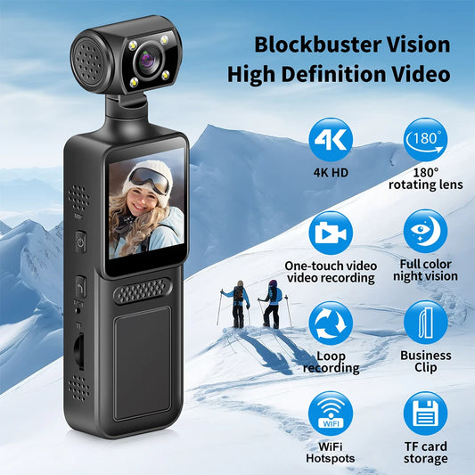 4K HD Action Camera 180 Rotatable Vlog WiFi Mini Sports Wearable Camera Infrared Night Vision Sports DV Bicycle Driver