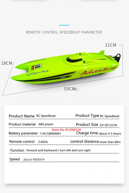 53CM Large 40KM/h High Speed Remote Control RC Racing Boat 150M 2 way Navigation Waterproof Dual Body Electric RC Speedboat Toy