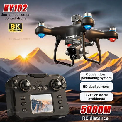 New KY102 Remote Control Drone With 8K HD Dual Cameras 360°Obstacle Avoidance Brushless Motors Screen Aerial Photography RC Toy