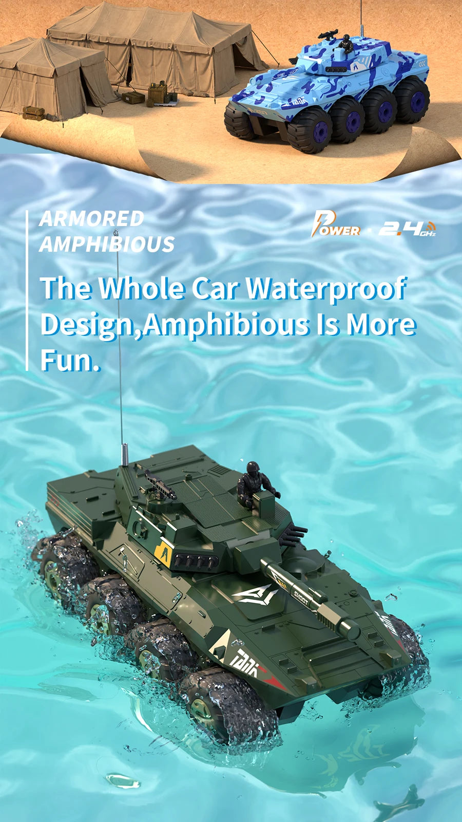 Large Rc Tank Buggy Car 1/32 Radio Control Car Remote Control Truck Amphibious Armored Vehicle 8WD Electric Model Toys for Boys