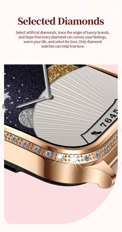 LIGE Fashion Women Smart Watch 1.75inch Curved Screen Sport Bracelet BT HD Calling Clock IP68 Waterproof Diamond Case Smartwatch