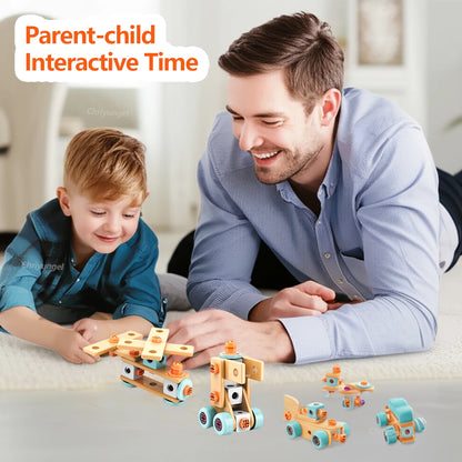 Kids Tool Set DIY Nut Assembly Toy Kit STEM Building Tools Montessori Toys Gifts for Boy Girl, Electric Drill Tool Box Optional