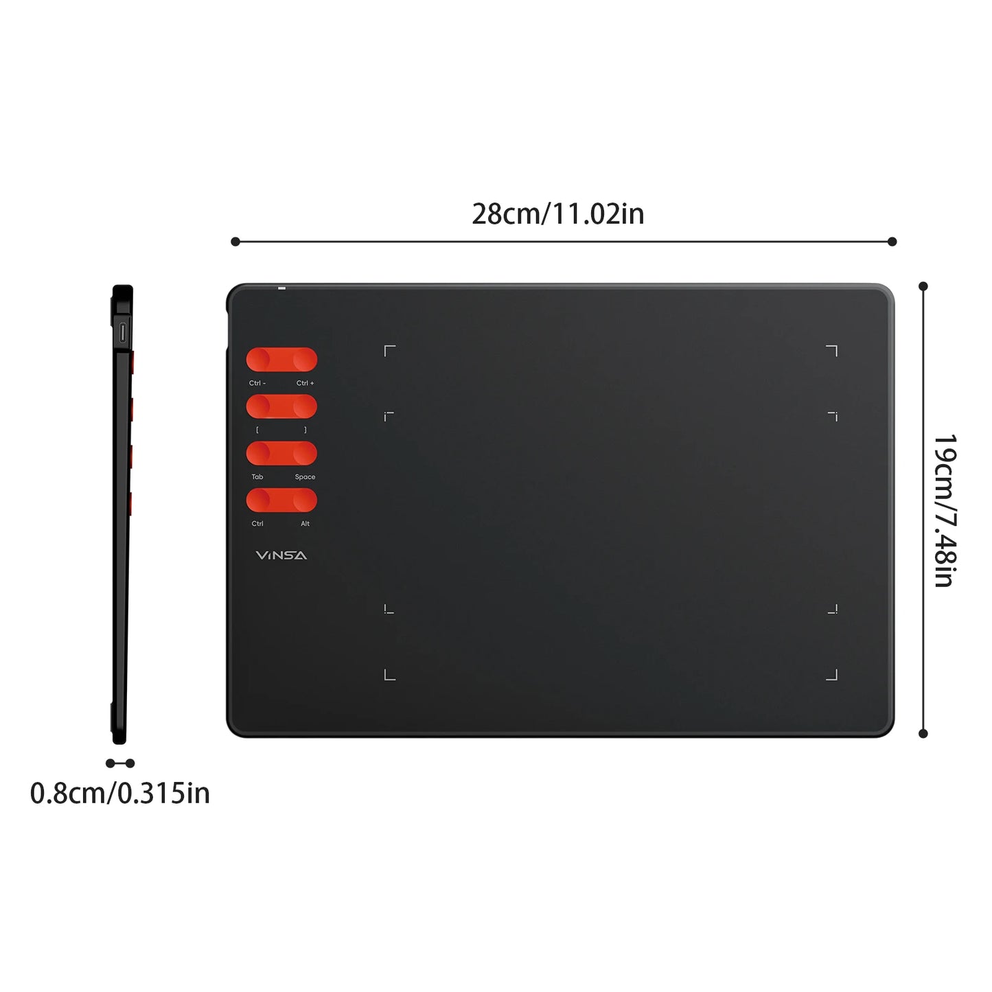 Graphics Drawing Tablet 7.6 x 5.6in Digital Art Tablet Supports 16384 Levels w/ 8 Hot Keys and Battery-free Pen Windows Android