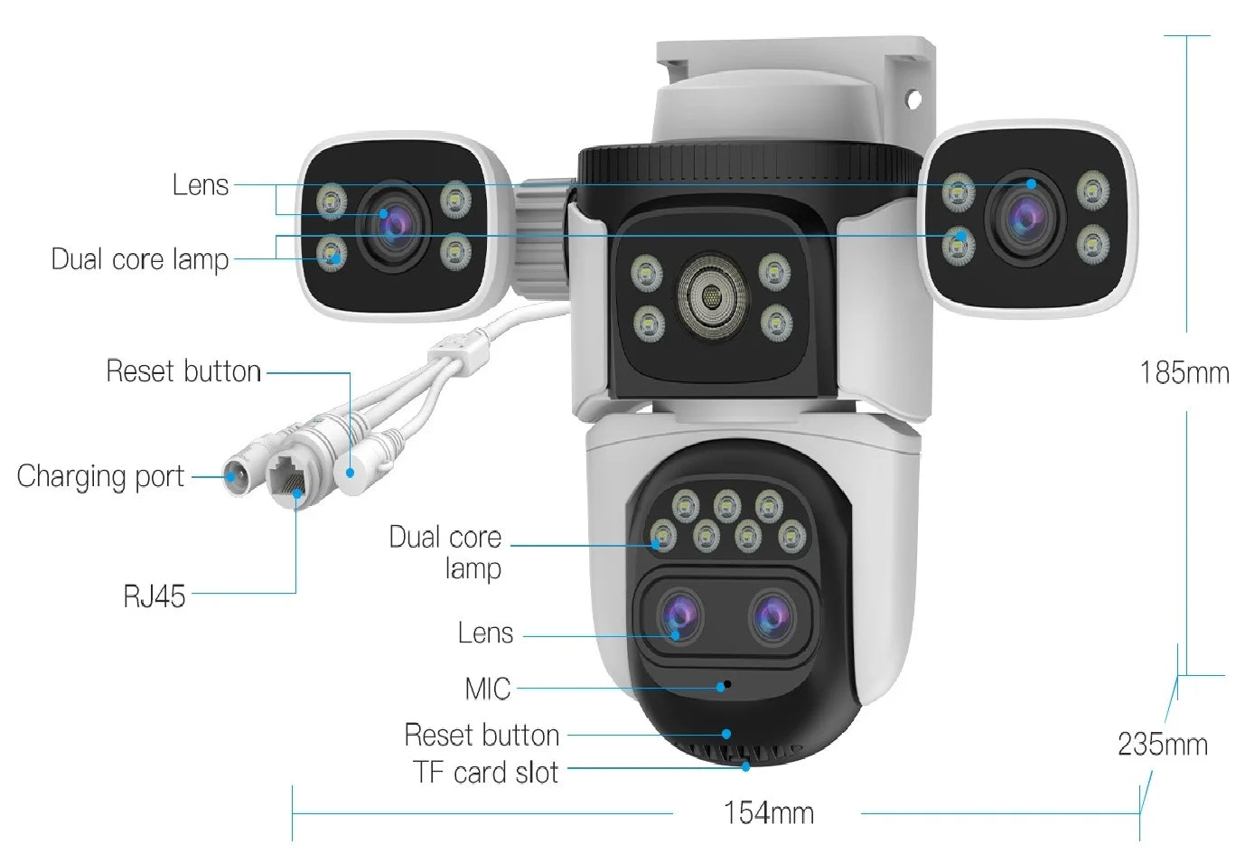Four Lens WiFi Security Camera 20MP Four Screens Outdoor 10X Optical Zoom Human Auto Tracking Waterproof Multi-Camera System