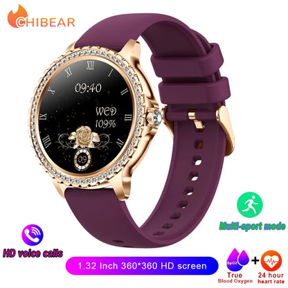 2023 New Fashion Women Bluetooth Call Smart Watch 1.32" AMOLED 360*360 HD Screen Sports Fitness Ladies Smartwatch Diamond Band