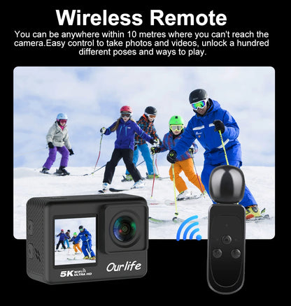5K Action Camera 2.0'' Touch Screen 170° 30M Waterproof 5X Zoom WiFi Sport Camera With 2 in 1 Remote Control