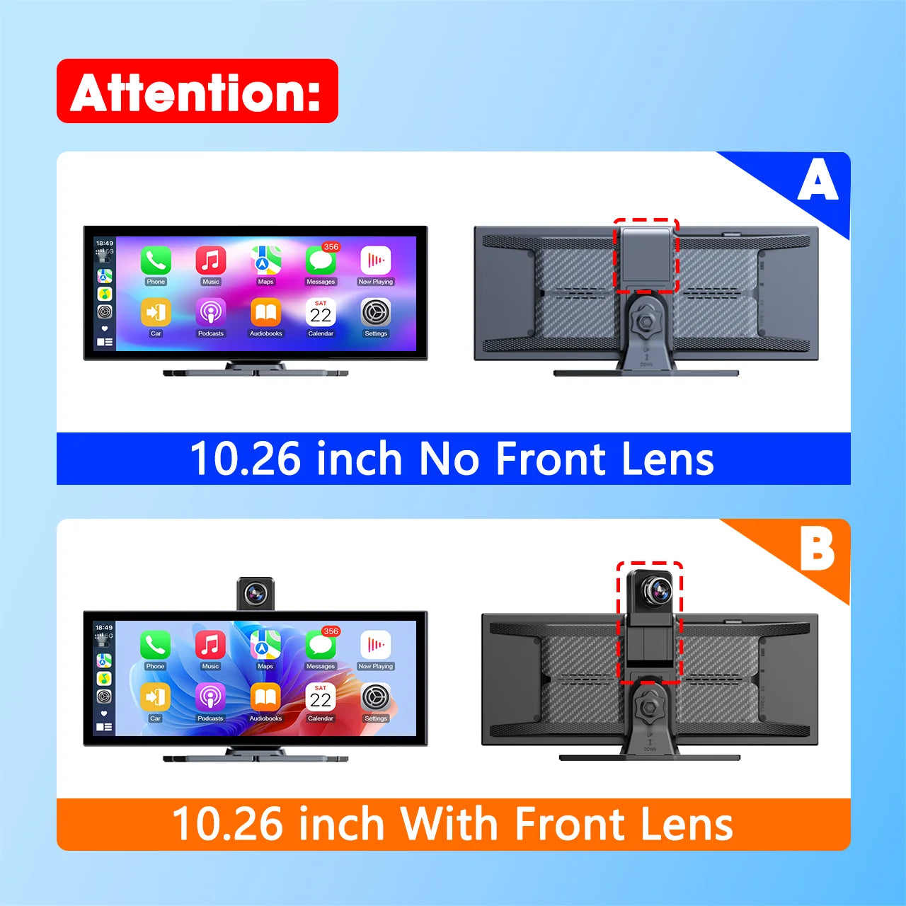 4K Dash Cam 10.26 inch Carplay & Android Auto Car DVR Video Recorder Dahscam Camera 5G Wifi GPS Navigation FM AUX 360 ° Rotation