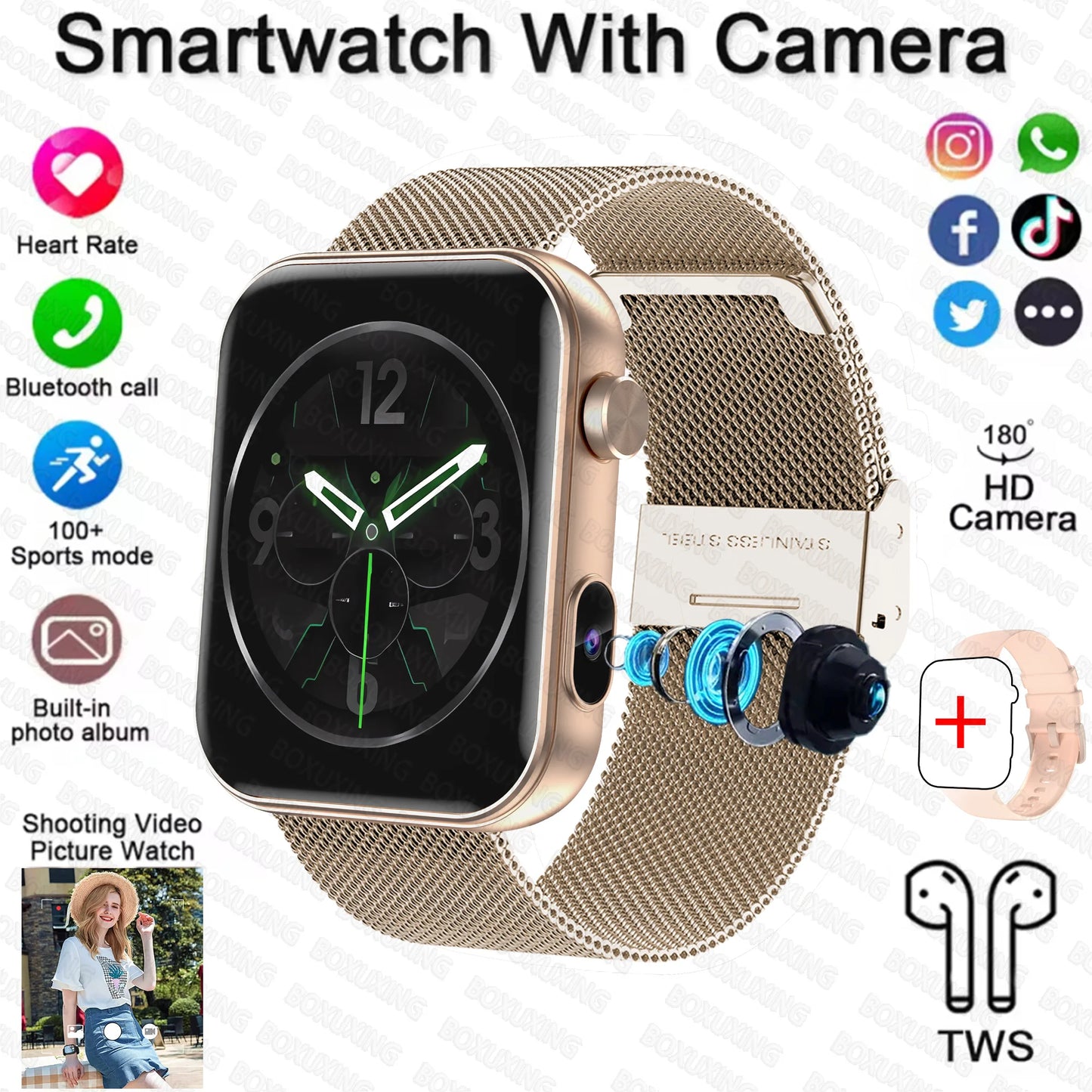2025 New Smart Watch Men Women Camera Take Photos Record Video Health Monitor Sports Fitness Waterproof BT Call Smartwatch
