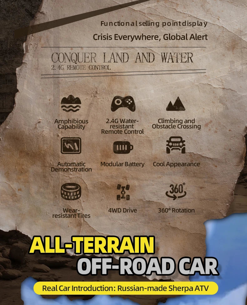 NEW RC Cars 4WD All Terrain Cross Country Car RC Water Land Amphibious 2.4G Toy Drift Racing Remote Control Car Kids Gift