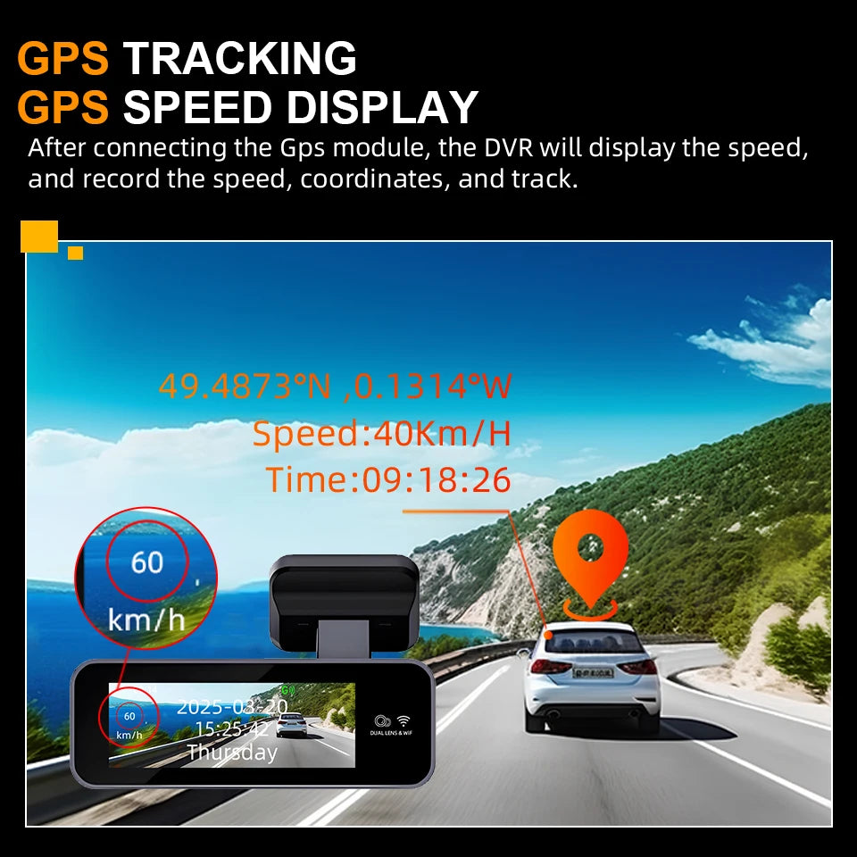 Dash Cam 4K HD Ultra Wide Angle Loop Recording Dash Cam Built-in WiFi Optional Dual Lens 24 Hours Parking Monitoring