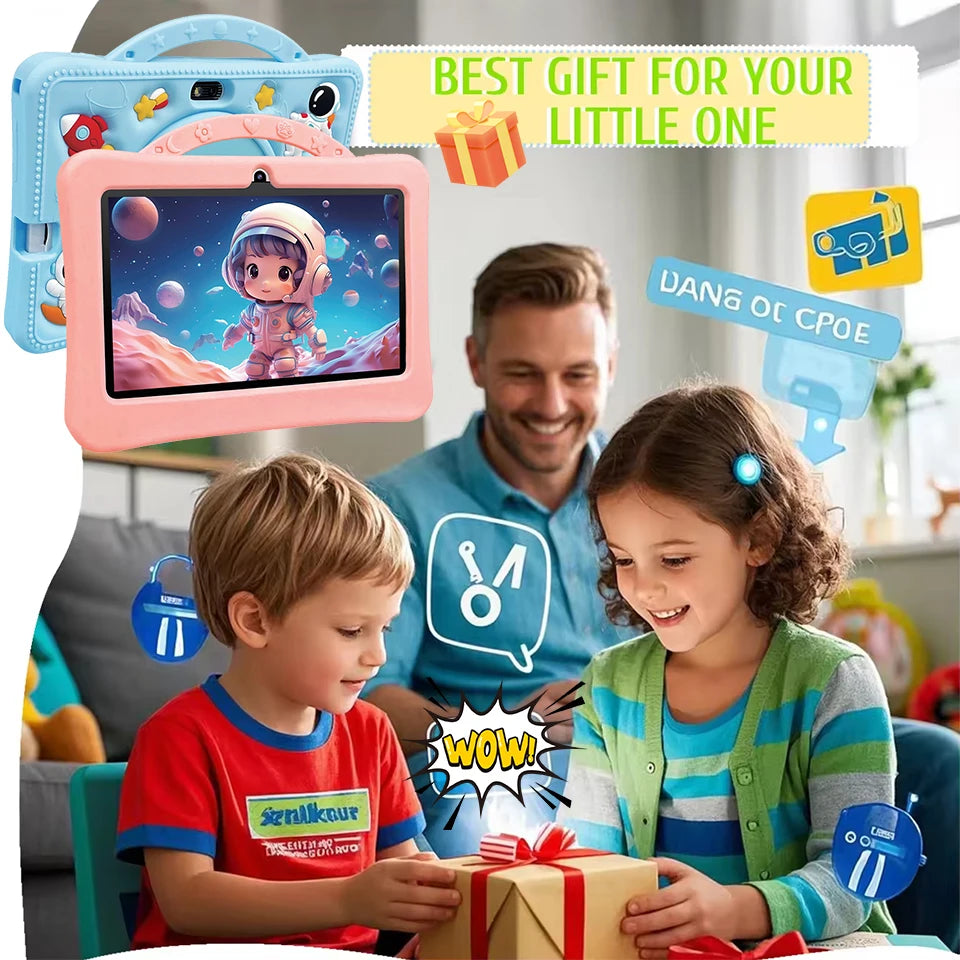 7 Inch Cartoon Pattern Kids Tablet 4+128GB 5G WiFi Learning Education Android 14.0 Tablets with Parent Control Children's Gifts