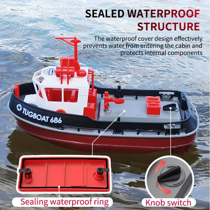 RC Boat 686 2.4G 1/72 Powerful Dual Motor Long Range Wireless Electric Remote Control Tugboat Model Toys for Boys Gift