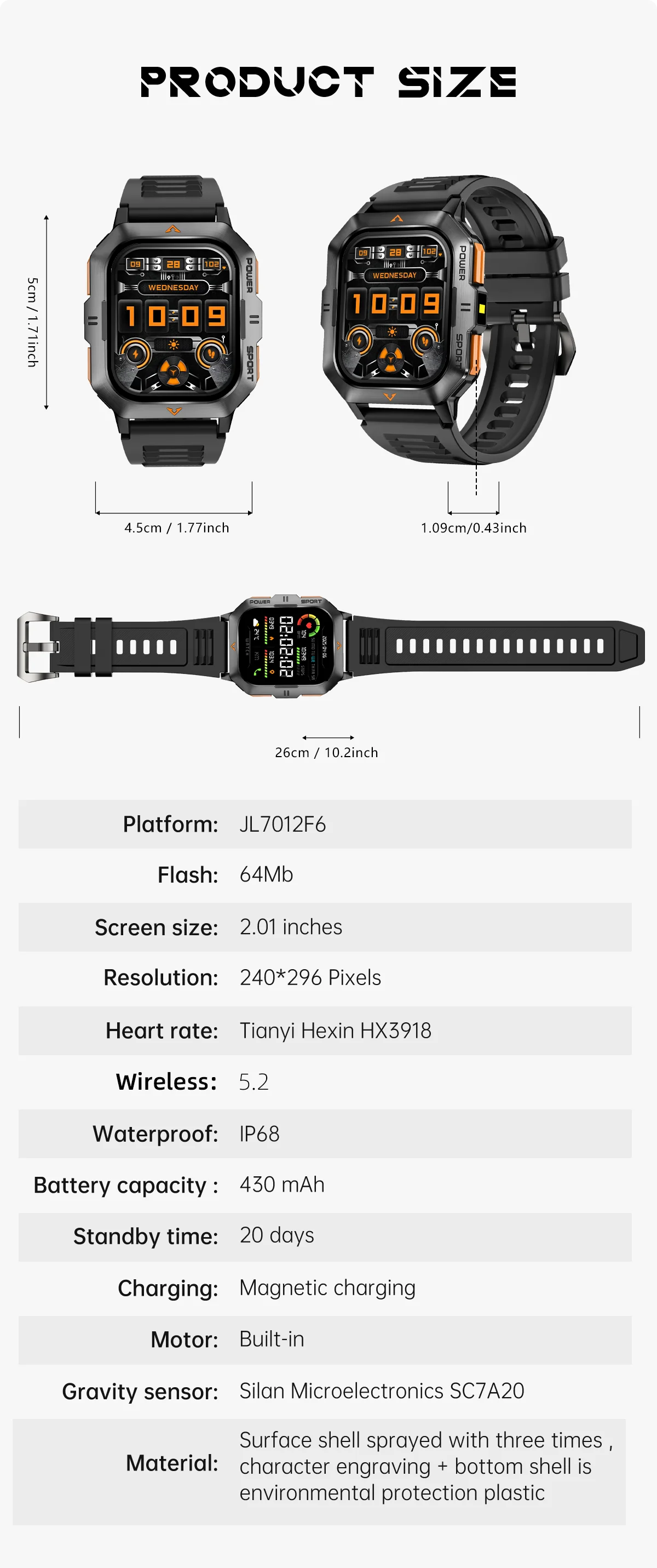 LIGE Outdoor Smart Watch For Men Women‘s Health 2.01’’ HD Screen 430mAh Battery LED Flashlight Waterproof Sports Smartwatches