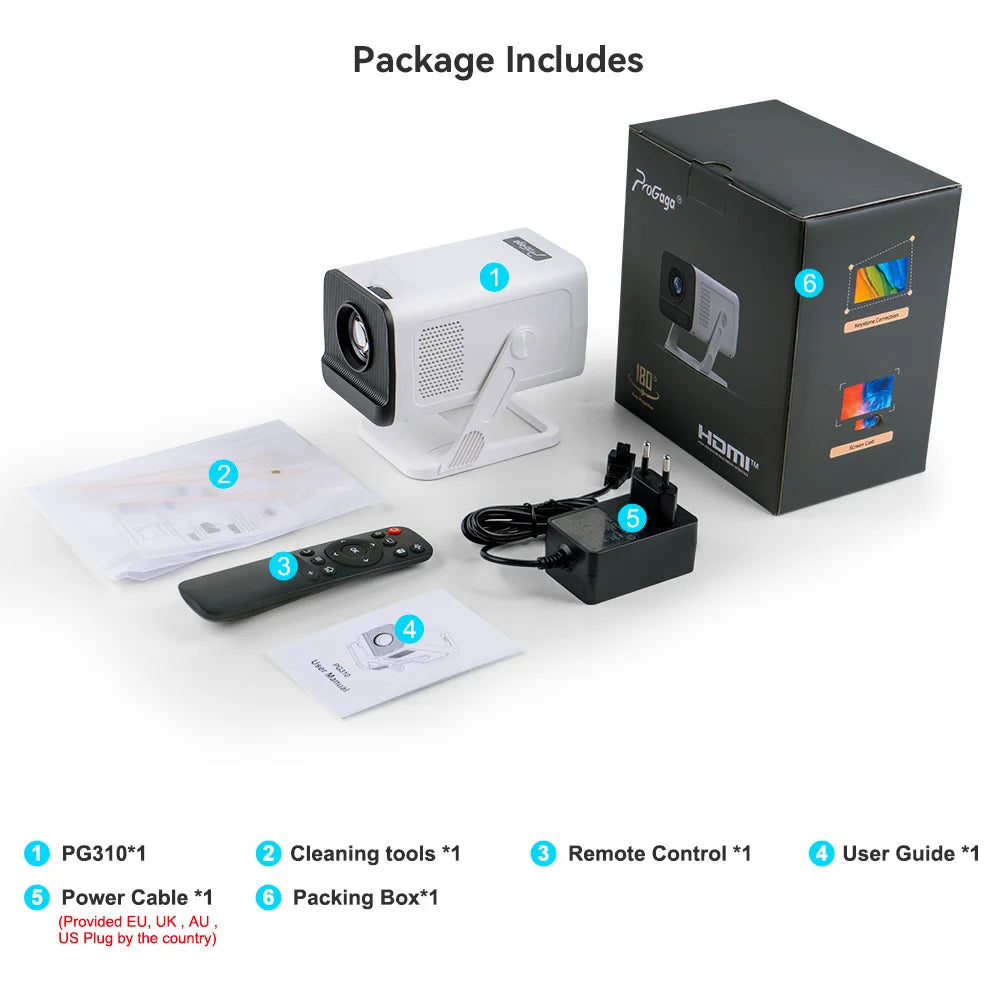 PROGAGA PG310 Mini Projector 4K Android 300Ansi BT5.4 Projetor For Movie PG310 Smart Home Theater Outdoor Video Portable Beamer