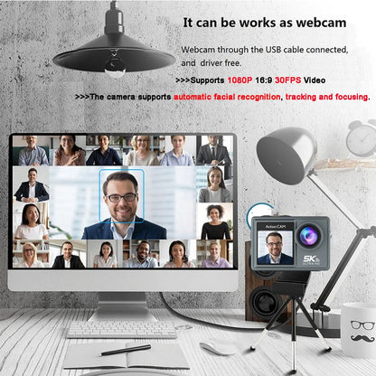 5K 4K60FPS Action Camera Dual IPS Touch LCD DVR EIS 170° 30M Waterproof 5X Zoom Sport Camera With Wireless Mic&Remote Control