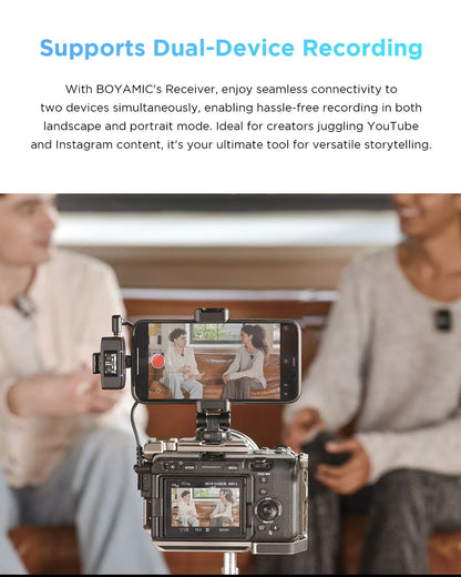 BOYA BOYAMIC Professional Wireless Lavalier Lapel Microphone for iPhone Android Camera Youtube Streaming Record Interview Vlogs