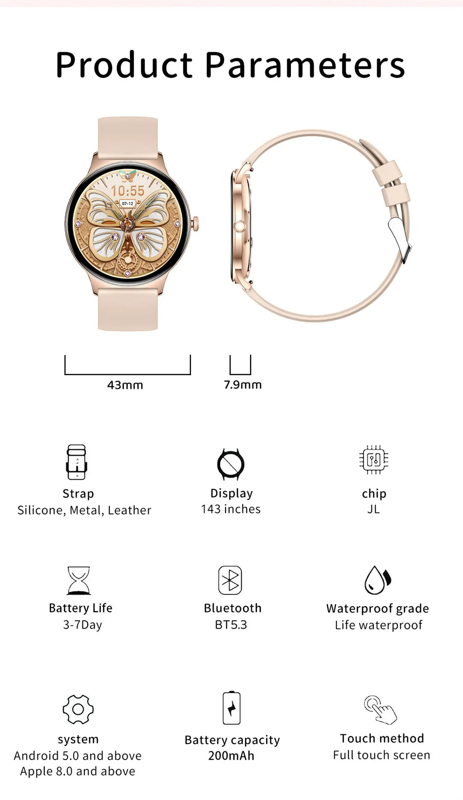 2025 New Ultra Slim AMOLED Smart Watch Women Screen Always Display Time Heart Rate BT Calling High-end Fashion Smartwatch IOS