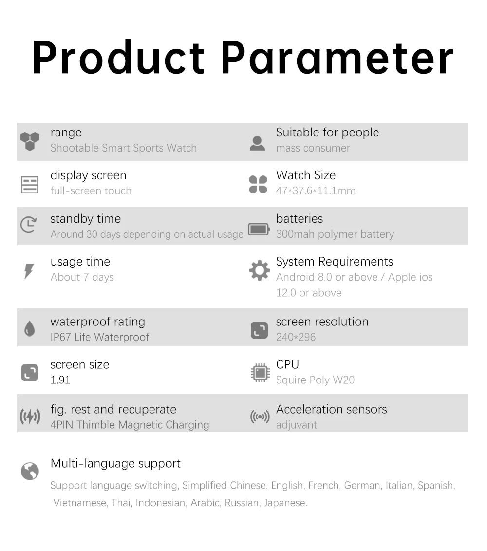 Smart Watch with Camera 32MB + 512MB Memory Multifunction Watch Men's Sports Bluetooth Call Smartwatch Android IOS