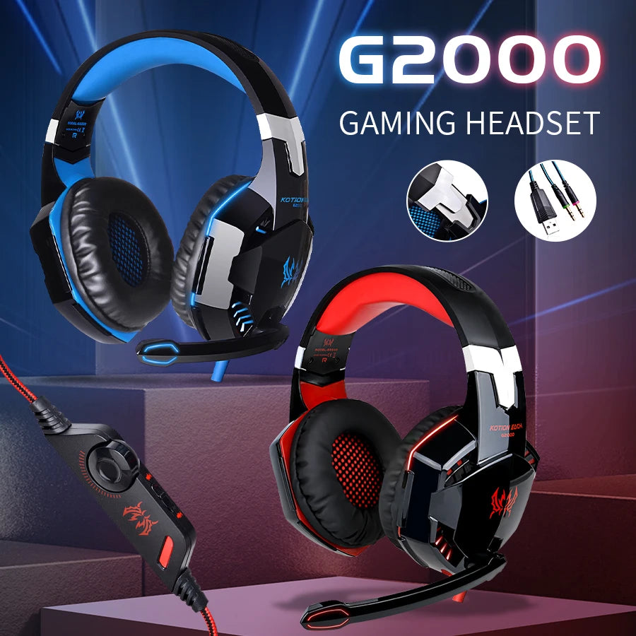 G2000 Gaming Headsets Big Headphones with Light Mic Stereo Earphones Deep Bass for PC Computer Gamer Laptop PS4 New X-BOX