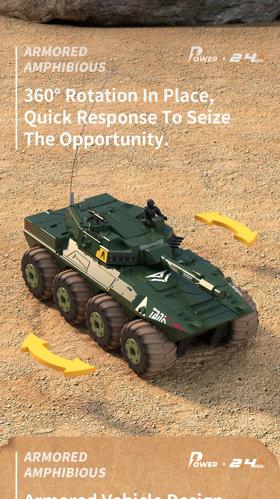 Large Rc Tank Buggy Car 1/32 Radio Control Car Remote Control Truck Amphibious Armored Vehicle 8WD Electric Model Toys for Boys