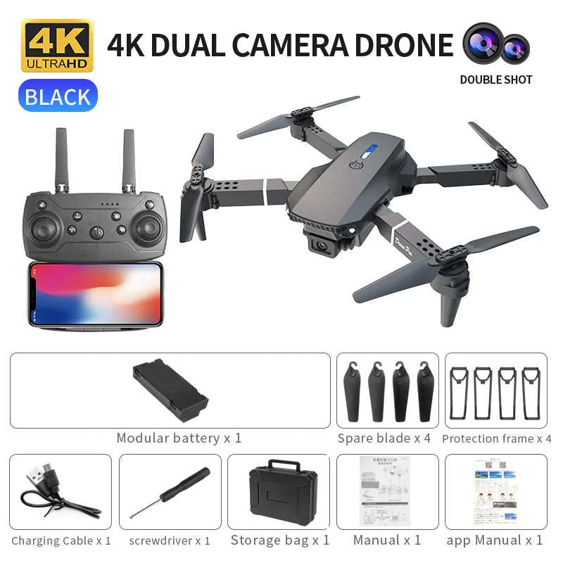 Professional E88 PRO Drone with screen 8K HD Camera WiFi FPV Foldable RC Quadcopter Helicopter Toy for Kids Adults Outdoor Gifts