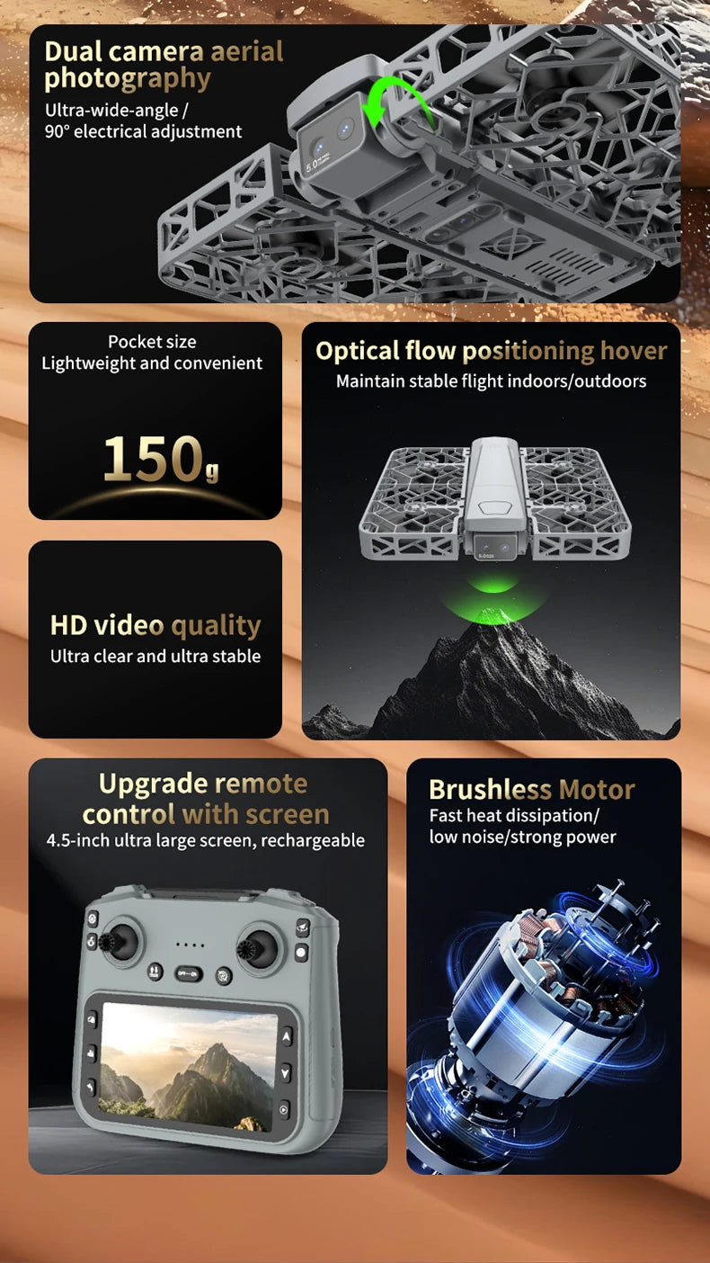 Original Mini Drone Flying Camera S161 RC Dron 8K HD Aerial Photography Pocket UAV with Screen Control Brushless Full Enclosure