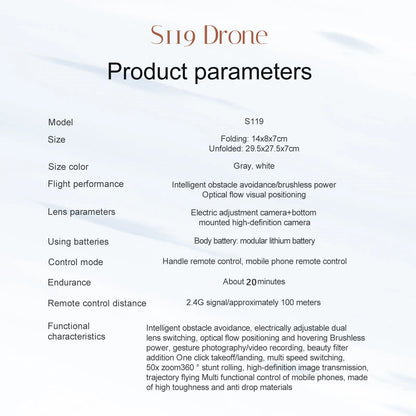 Professional S119 Drone 8K With Dual Camera 5G WIFI Smart Obstacle Avoidance FPV Brushless Motor RC Quadcopter Mini Dron