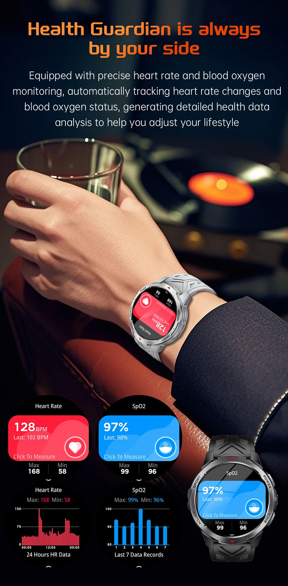 GPS Outdoor Sports Smartwatches 1100mAh Battery Compass Men's LED Lights 5ATM Waterproof Watch Bluetooth Call Smart Watch