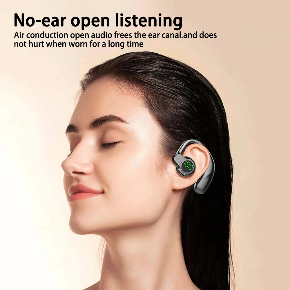 ‌Open-Ear Wireless Earphones Bluetooth 5.4 -Bone Conduction ENC Noise Cancelling with LED Display for Sports/Driving/Gaming ‌