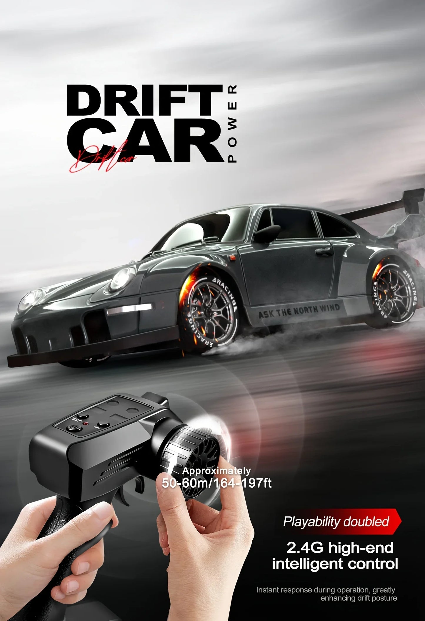 RC Cars 4WD 1:24 20KM/H Full Proportional High RC Drift Car Speed RC Car with LED Lights and Drifting Tires Racing Sport Toy Car