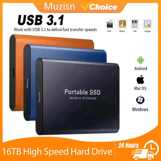 16TB High Speed External Hard Drive Portable SSD USB3.1 Type-C Interface Hard Disk Solid State Drive Mass Storage for Laptop