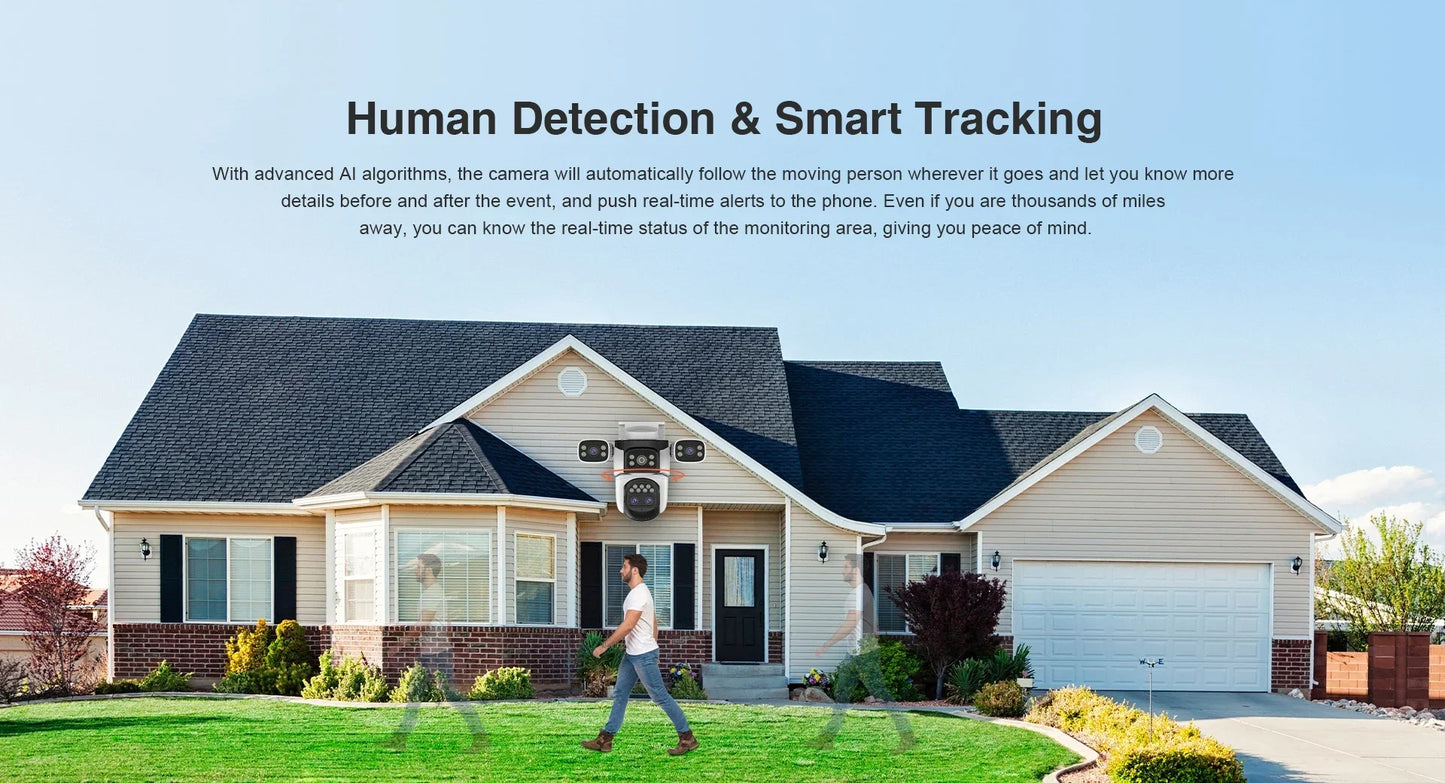 Four Lens WiFi Security Camera 20MP Four Screens Outdoor 10X Optical Zoom Human Auto Tracking Waterproof Multi-Camera System