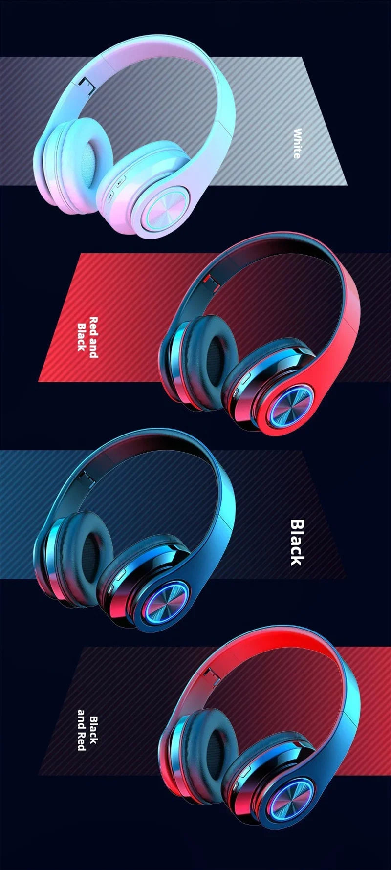 Headsets Gamer Headphones Blutooth Surround Sound Stereo Wireless Earphone USB With MicroPhone Colourful Light PC Laptop Headset