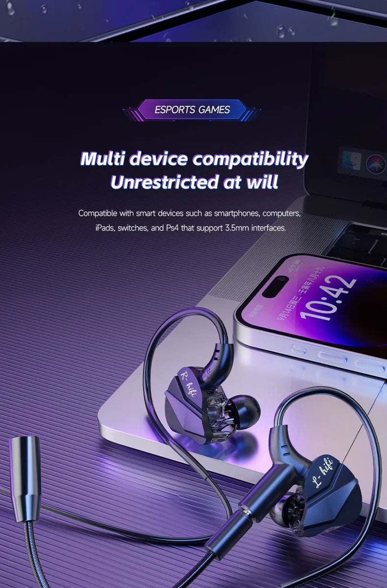 E-Sports Gaming Headset 7.1 Surround Sound Hifi Stereo Wired headphones 3.5mm/Type-C In-Ear dual Mic PUBG Gaming Earphone Earbud