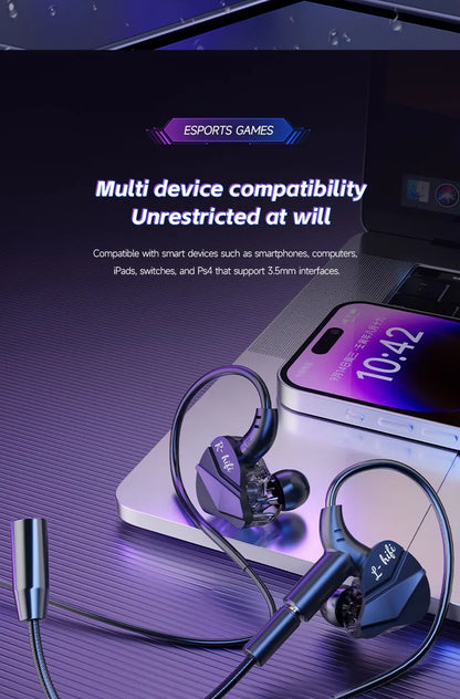 E-Sports Gaming Headset 7.1 Surround Sound Hifi Stereo Wired headphones 3.5mm/Type-C In-Ear dual Mic PUBG Gaming Earphone Earbud