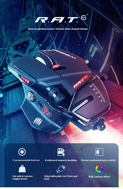 MeiJiaLion RAT6+ Wired Mechanical Gaming Mouse With Weight RGB Computer Esports Mouse Controller Black And White For Gamers