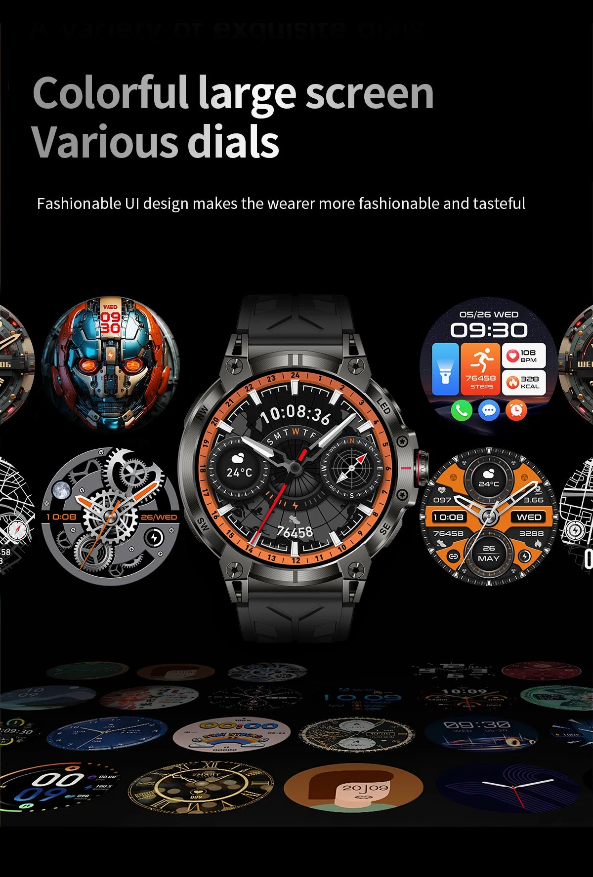 New Military Smart Watch Men 760mAh Large Battery LED Flashlight Compass 1.8"HD Screen Heart rate Waterproof BT Call Smartwatch