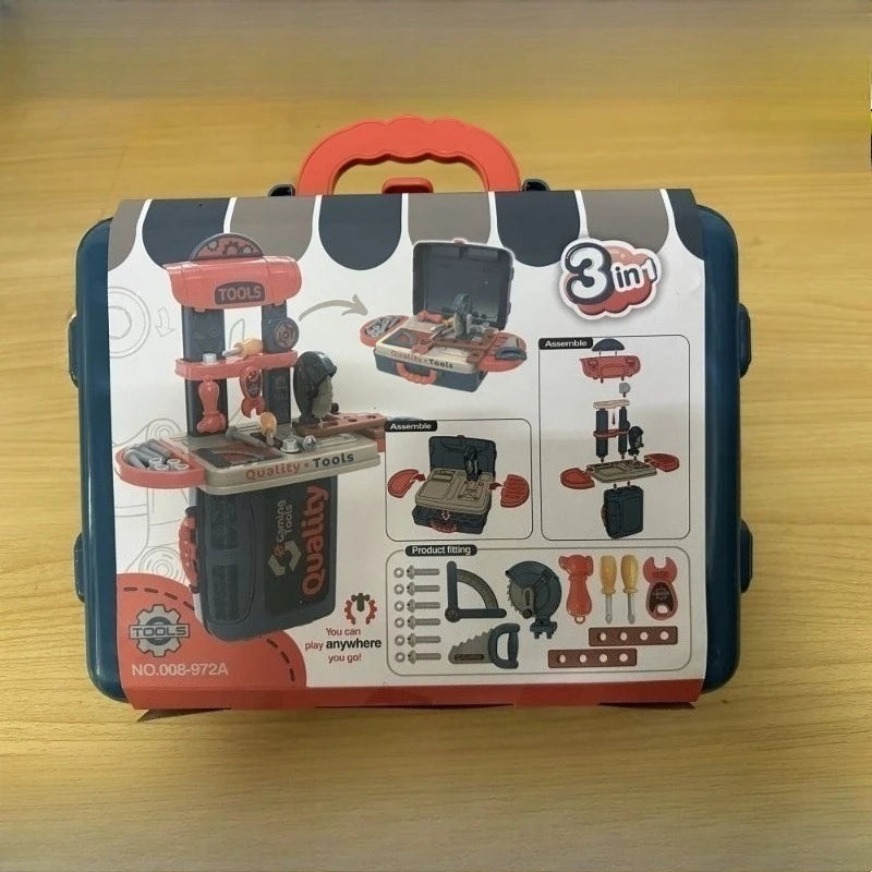 New Gifts 3-in-1 Kids' Toolbox Engineer Simulation Repair Tools Pretend Toy Set with Drill Screwdriver Tool Kit Play Toy Box