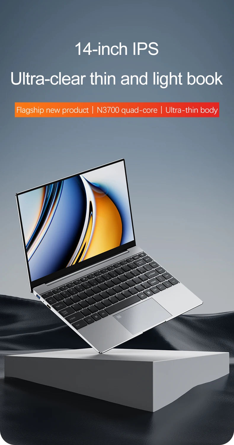 14.1" Slim Bezel Laptop Intel N3700 16GB RAM 1TB SSD Win11 Lightweight Office Entertainment Notebook