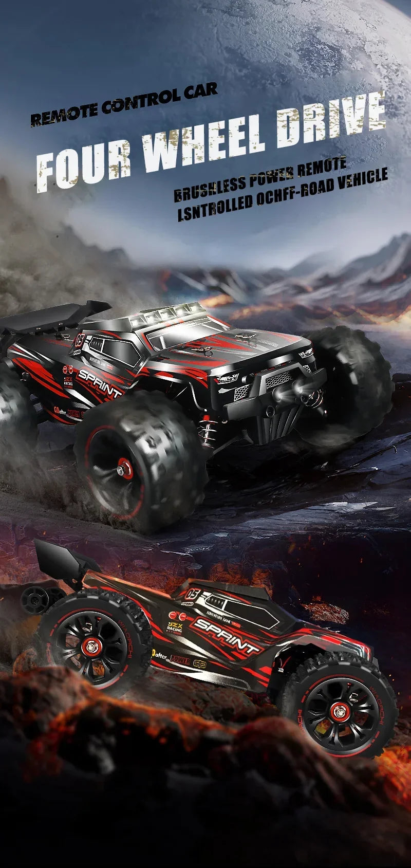 Rc Car Off Road 4x4 High Speed 80KM/H Remote Control Car with LED Headlight Brushless 4WD 1/14 Monster Truck Toys for Boys Gift