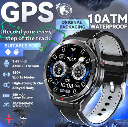 New Outdoor Built-in GPS Smart Watch Men 1.43'' AMOLED Display Compass 3ATM Waterproof Swimming Grade Bluetooth Call Smartwatch