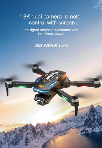S2 Drone 8k Professional Hd Dual Camera Obstacle Avoidance Foldable Quadcopter Drone With Screen Remote Control New