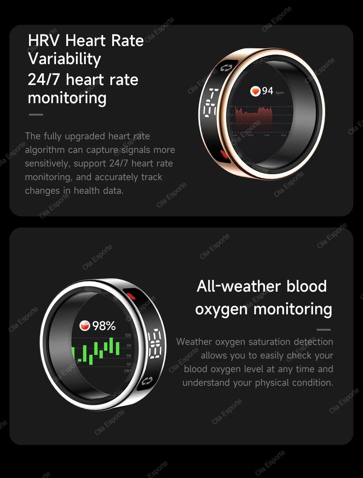 Smart Ring with Wireless Charging for Men Women LED Display Screen Health Sleep Monitor 5ATM Waterproof Multi-sport Mode Rings