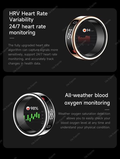 Smart Ring with Wireless Charging for Men Women LED Display Screen Health Sleep Monitor 5ATM Waterproof Multi-sport Mode Rings