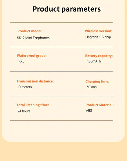 SK19 Bluetooth 5.3 Earphones Mini Invisible Headphones TWS Wireless Earbuds HIFI Stereo Noise Reduction Heasets with Microphones