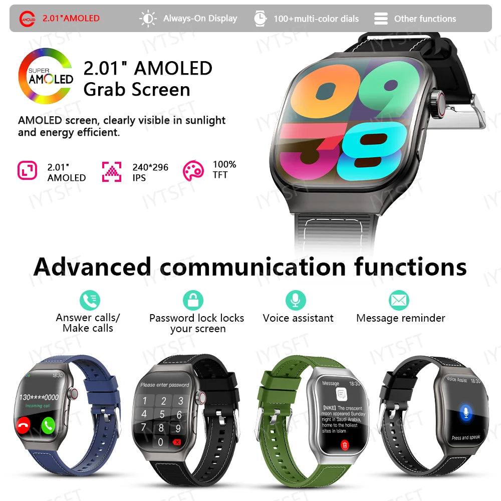 LAXASFIT New Curved Screen Women's Smart Watch 2.01'' AMOLED HD Touch Screen Bluetooth 5.3 Voice Call Men's Fitness Smart Watch
