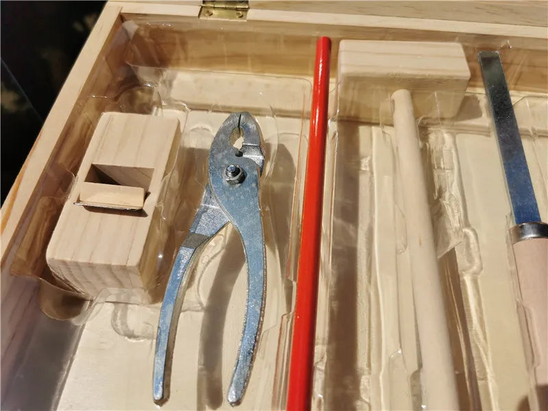 Children Real Life Wooden Carpenter's Box Tools Boy's Pretend Toy Wood Tools Set Hammer Screwdriver Manual Skill Learning
