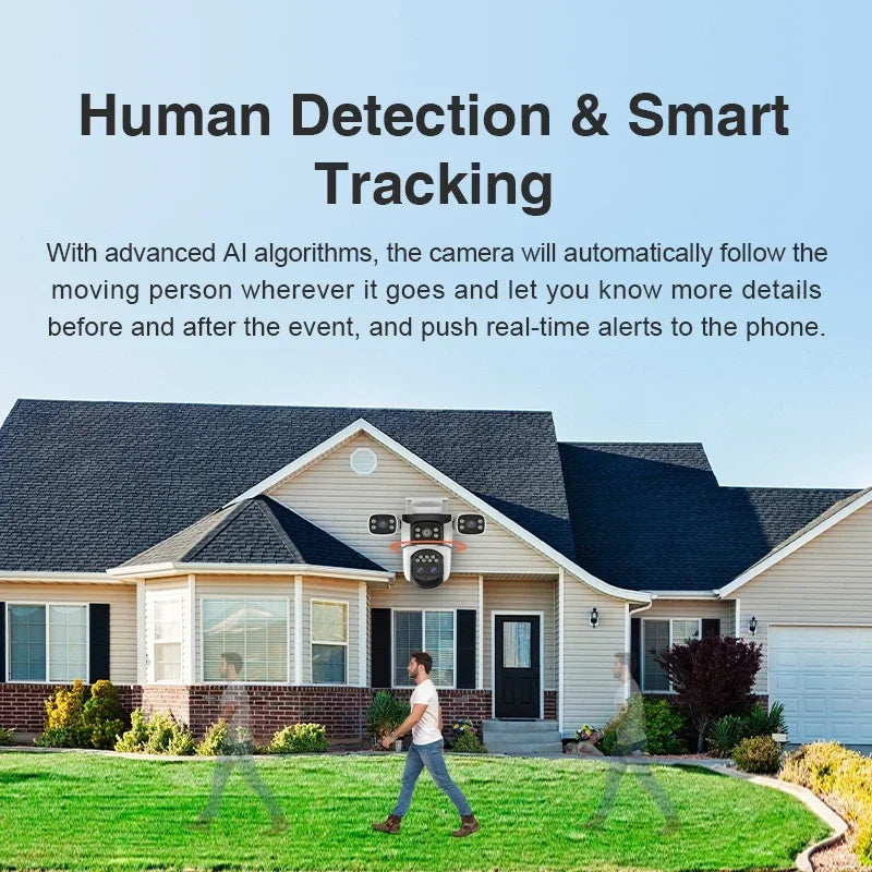 Four Lens WiFi Security Camera 20MP Four Screens Outdoor 10X Optical Zoom Human Auto Tracking Waterproof Multi-Camera System