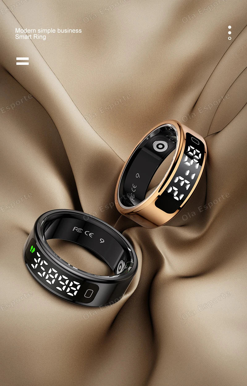 Smart Ring Men Women LED Display Screen Heart Rate Health Monitor Waterproof  Sport Modes rings Scroll through tiktok