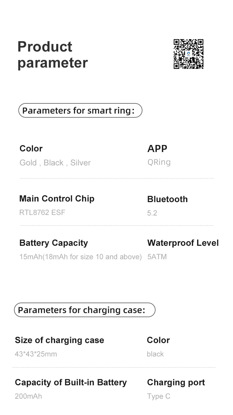 R09 Smart Ring Men Women with Charging Case,Heart Rate Blood Oxygen,Skin Temperature Monitor,5ATM Waterproof For Android iOS